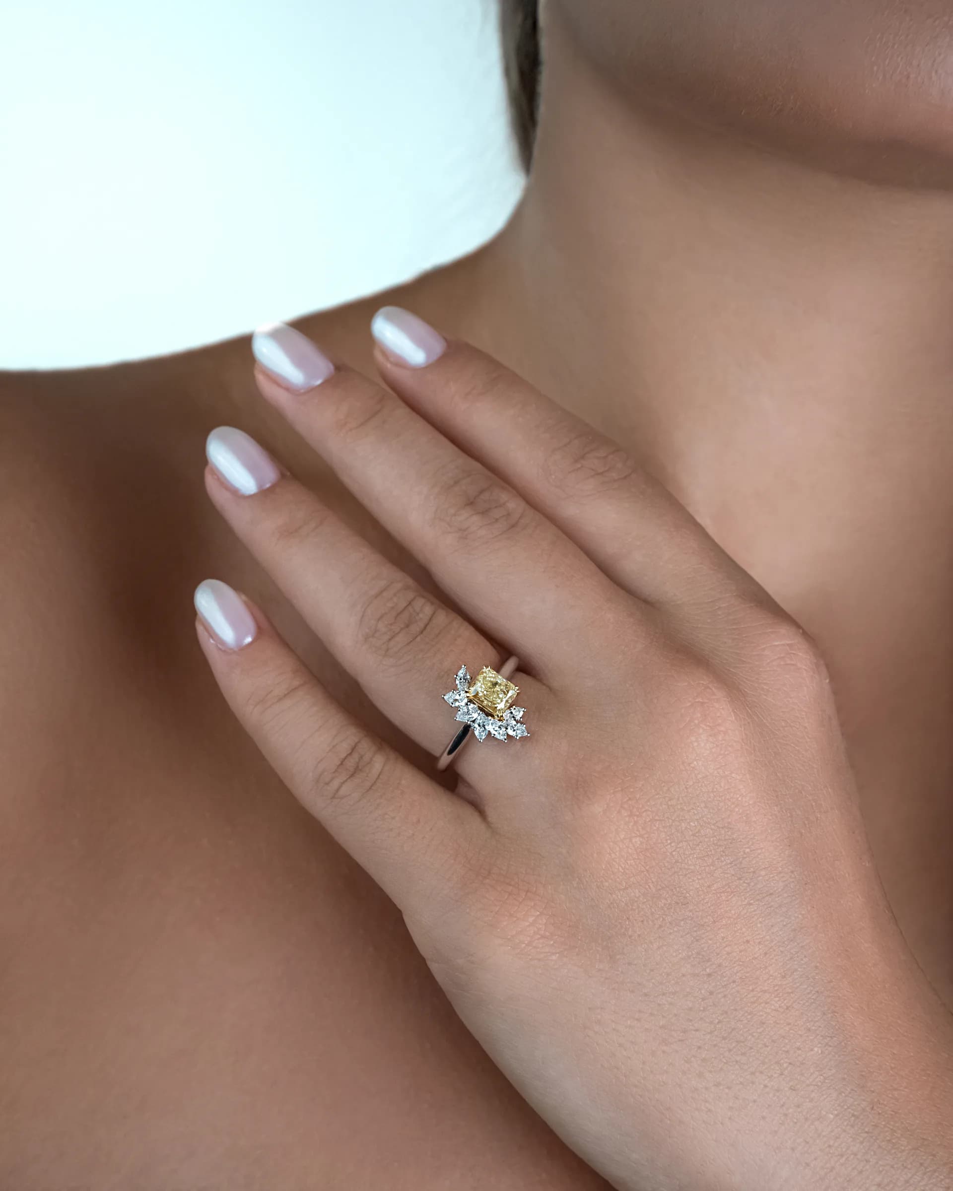 A Mozafarian ring worn in an intimate portrait
