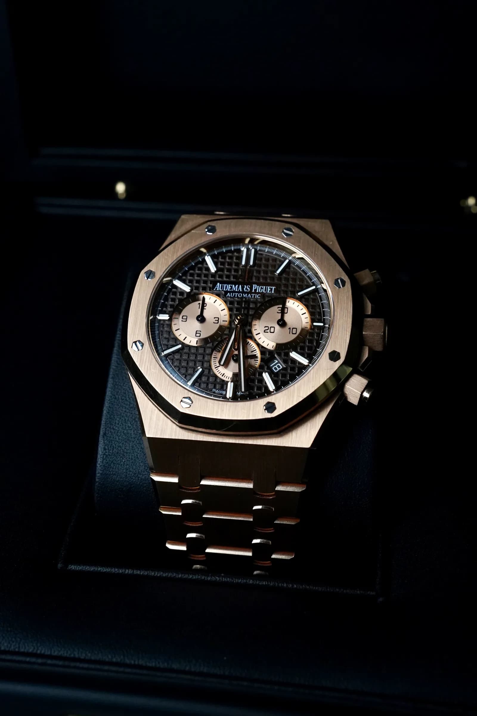 Audemars Piguet Royal Oak Offshore Chronograph with a rose-gold bezel and black dial