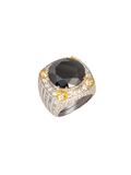 18k Two-Tone Gold Unisex Ring with Black Diamond Halo