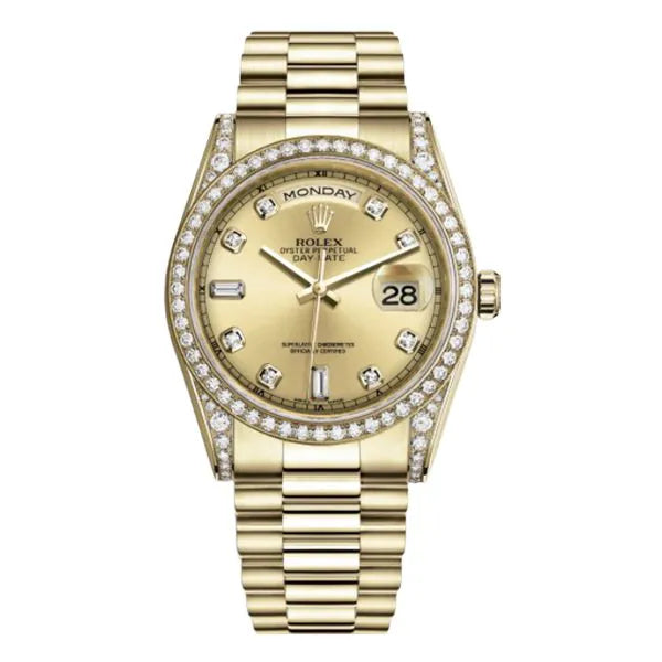 Rolex Oyster Perpetual Day-Date 118388-0019 Champagne Dial 36Mm Full Yellow Gold Unisex Watch