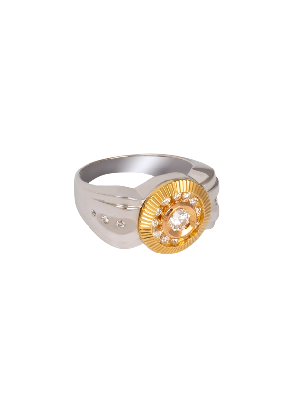 18k Two-Tone Gold Gents Ring with Center Diamond