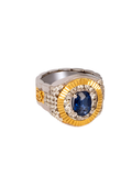 18K White & Yellow Gold Diamond with Sapphire Gents Ring