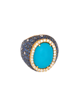 18k Yellow Gold Turquoise, Sapphire, and Diamond Cluster Ring