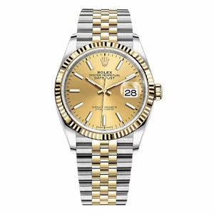 Rolex Datejust 126233 CHIJ Champagne Index Dial Fluted Bezel 36Mm Oystersteel And Yellow Gold Unisex Watch