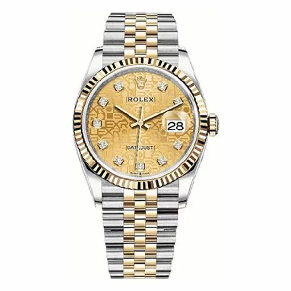 Rolex Datejust 126233 Chjdj Champagne Diamond Dial Fluted Bezel 36Mm 18 Karat Yellow Gold & Oystersteel Jubilee Bracelet Unisex Watch