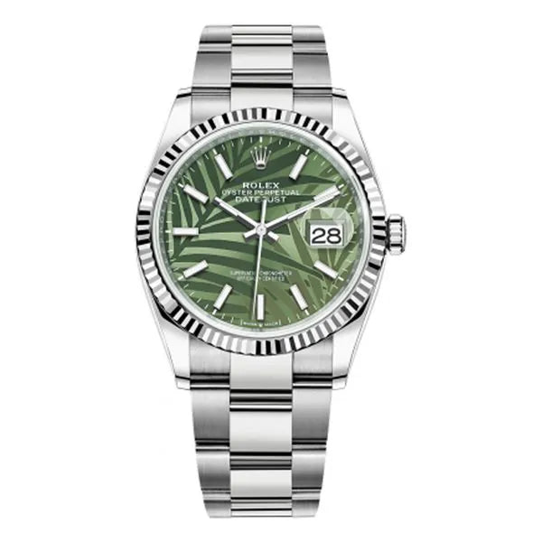 Rolex Datejust 126234 OGPMIJ 36Mm Olive Green Palm Unisex Watch