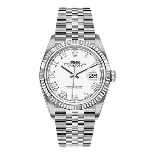 Rolex Oyster Perpetual Datejust 126234 Wrj White Roman Dial 36Mm Full Steel Unisex Watch