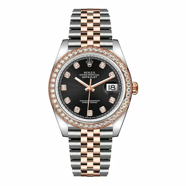 Rolex Datejust 126281Rbr Bkdj Black Diamond Dial 36Mm Diamond Set Everose Gold Unisex Watch