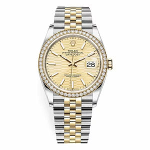 Rolex Oyster Perpetual Datejust 126283Rbr Gflmij 36Mm Golden Fluted Dial Diamond-Set Bezel Jubilee Unisex Watch