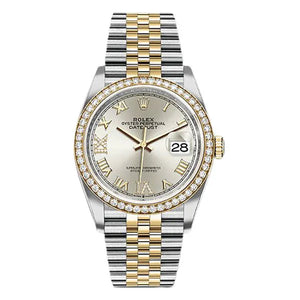 Rolex Oyster Perpetual Datejust 126283Rbr Sdr69J Yellow Diamond Bezel Silver Roman Dial 36Mm Unisex Two Tone Unisex Watch