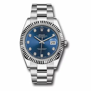 Rolex Datejust 41mm S126334 Bldo White Gold Bezel Blue Diamond Dial Fluted Bezel Steel Oyster Bracelet Watch