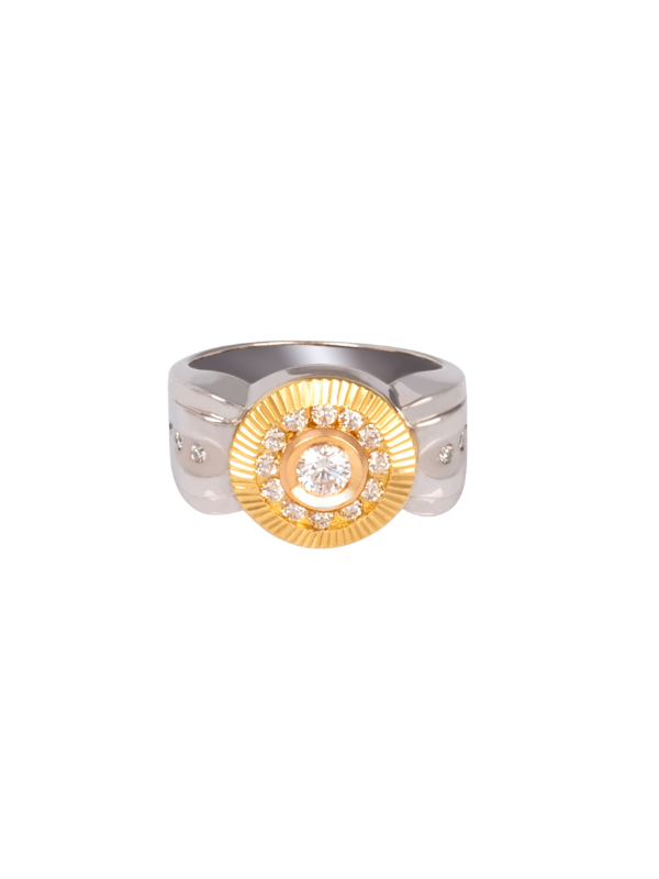 18k Two-Tone Gold Gents Ring with Center Diamond