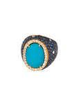 18k Yellow Gold Turquoise, Sapphire, and Diamond Cluster Ring