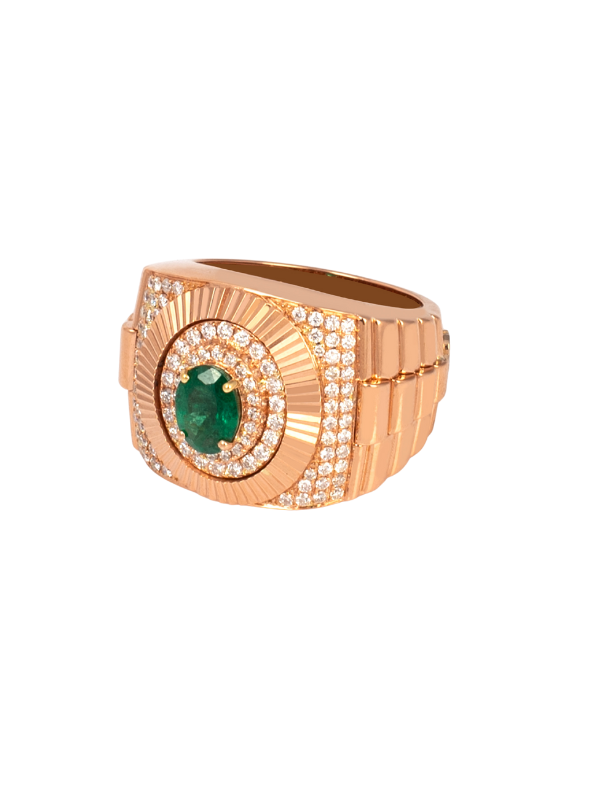 18k Rose Gold Emerald and Diamond Watch-Band Ring