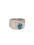 18k White Gold Diamond and Blue Topaz Gents Ring