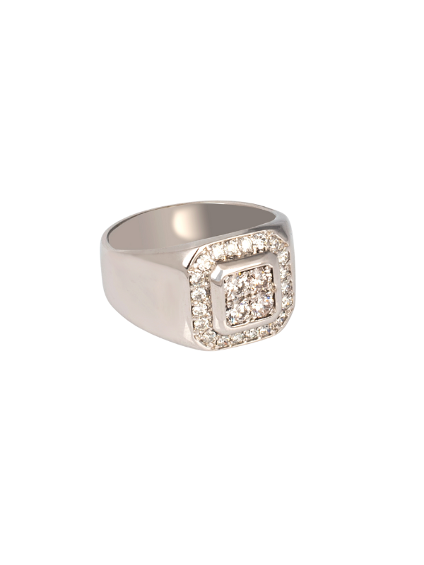 White Gold Diamond Cluster Gents Ring