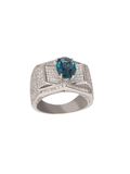 18k White Gold Diamond and Blue Topaz Gents Ring