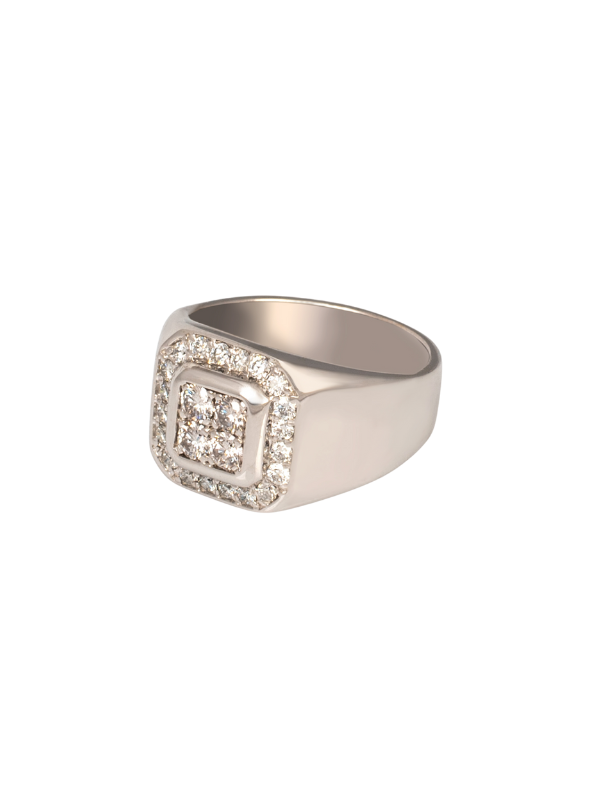 White Gold Diamond Cluster Gents Ring