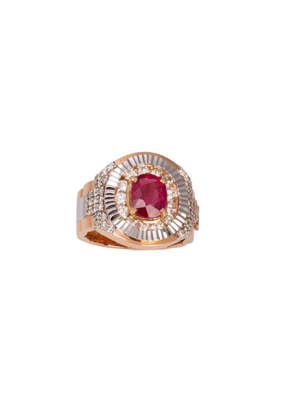 Two-Tone 18K Gold Ruby and Diamond Gents Ring