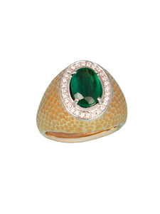 18K White & Yellow Gold Diamond with Emerald Ring