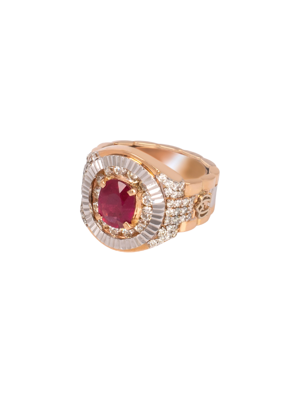 Two-Tone 18K Gold Ruby and Diamond Gents Ring