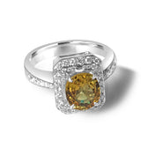 18K White Gold Diamond Ladies Ring with Citrine Center Stone