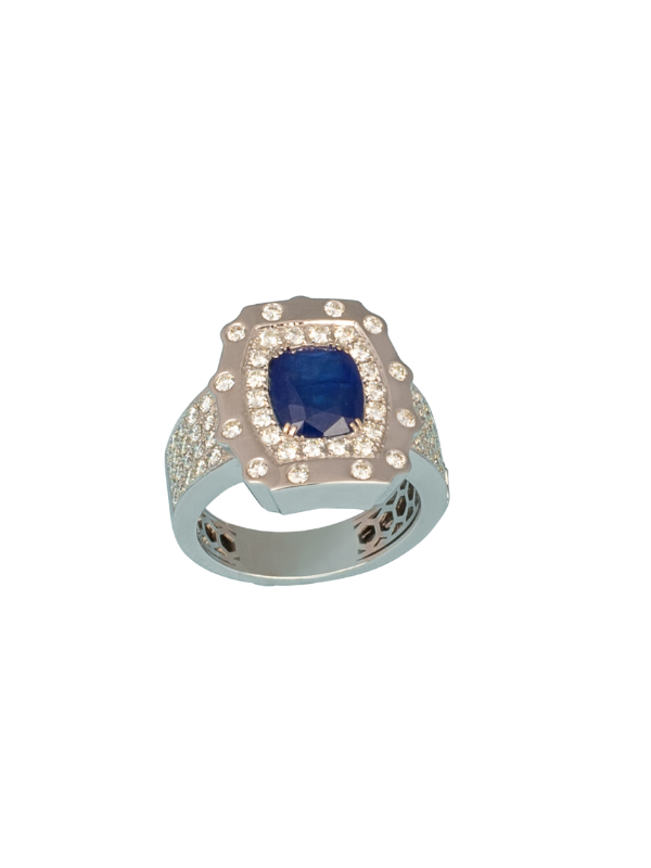 18K White Gold Diamond with Blue Sapphire