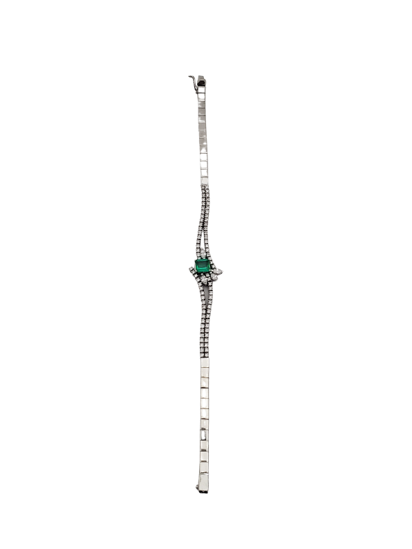 18K White Gold Diamond with Emerald Bracelet