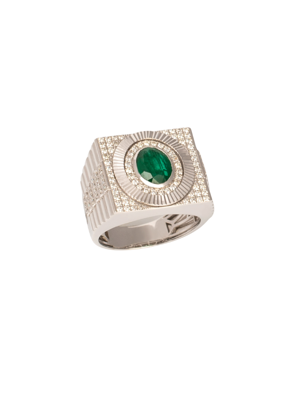 White Gold Emerald and Diamond Statement Ring