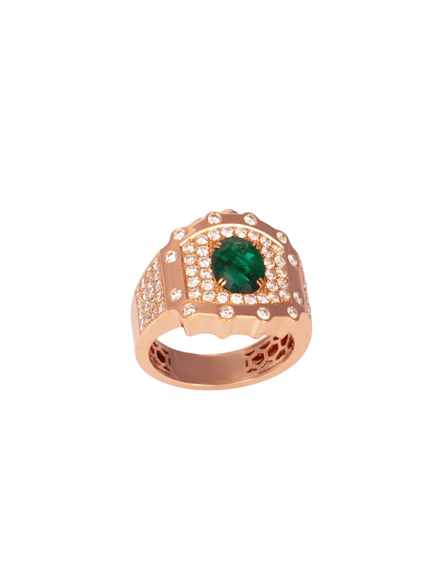 18K Rose Gold Emerald & Diamond Halo Cluster Ring