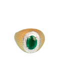 18k Yellow Gold Emerald and Diamond Gents Ring
