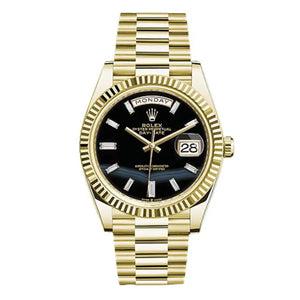 Rolex Day-Date 228238 Onbdp Onyx Baguette Dial 40Mm Fluted Bezel 18K Yellow Gold President Bracelet Men’S Watch