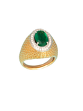 18k Yellow Gold Emerald and Diamond Gents Ring