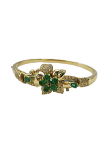 18K Yellow Gold Diamond with Emerald Bangle