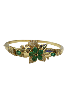 18K Yellow Gold Diamond with Emerald Bangle