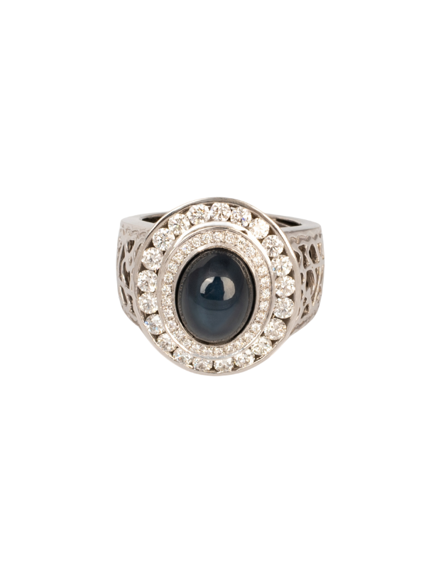 18k white gold Diamond and Sapphire gents ring