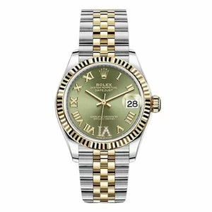 Rolex Datejust 278273 Ogdr6J Olive Green Roman Diamond Six Dial Yellow Gold Fluted Bezel 31Mm Oystersteel And 18K Yellow Gold Jubilee Ladies Watch