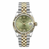 Rolex Datejust 278273 Ogdr6J Olive Green Roman Diamond Six Dial Yellow Gold Fluted Bezel 31Mm Oystersteel And 18K Yellow Gold Jubilee Ladies Watch