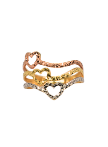 18K Tri-Color Gold Three Heart Designed Ring