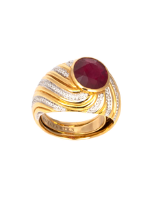 18K Yellow Gold Diamond with Ruby Gents Ring