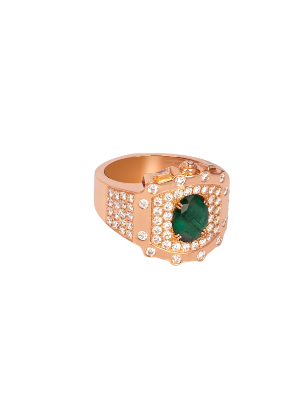 18K Rose Gold Emerald & Diamond Halo Cluster Ring