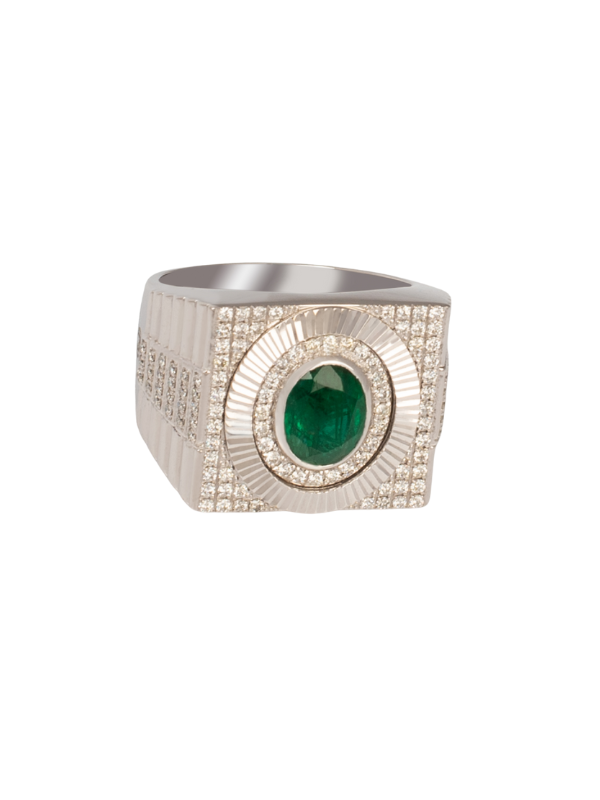 White Gold Emerald and Diamond Statement Ring