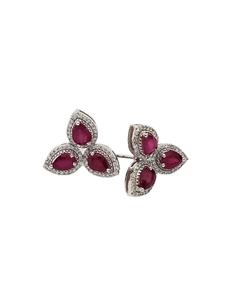 18K White Gold Diamond with Ruby Earring