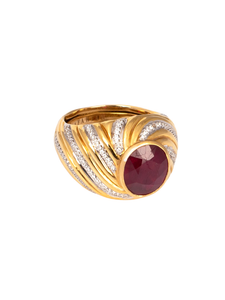 18K Yellow Gold Diamond with Ruby Gents Ring