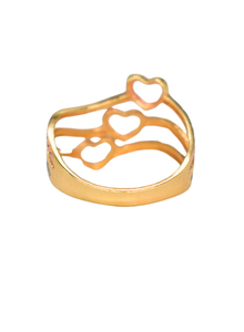 18K Tri-Color Gold Three Heart Designed Ring