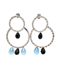 18K White Gold Diamond with Topaz & Black Onyx Earring