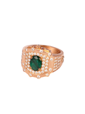 18K Rose Gold Emerald & Diamond Halo Cluster Ring