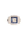18k Art Deco Style White Gold Diamond and Sapphire Square Cluster Ring