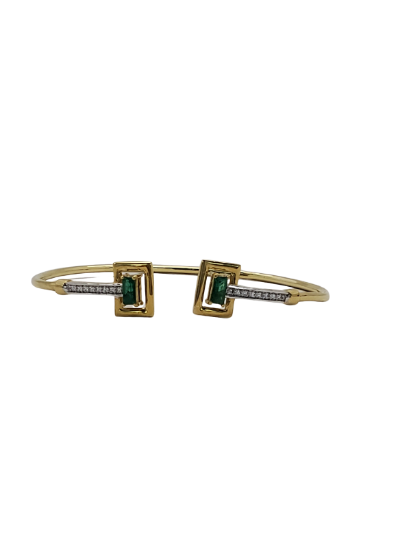 18K Yellow Gold Diamond with Emerald Bracelet