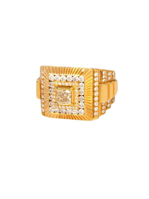 18K Yellow Gold Diamond Gents Ring